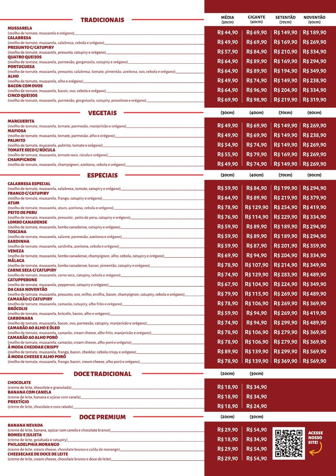 Pizzaria Noventão cardápio