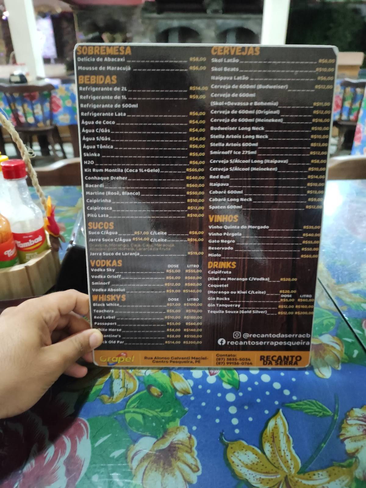 Pizzaria Recanto da Serra cardápio