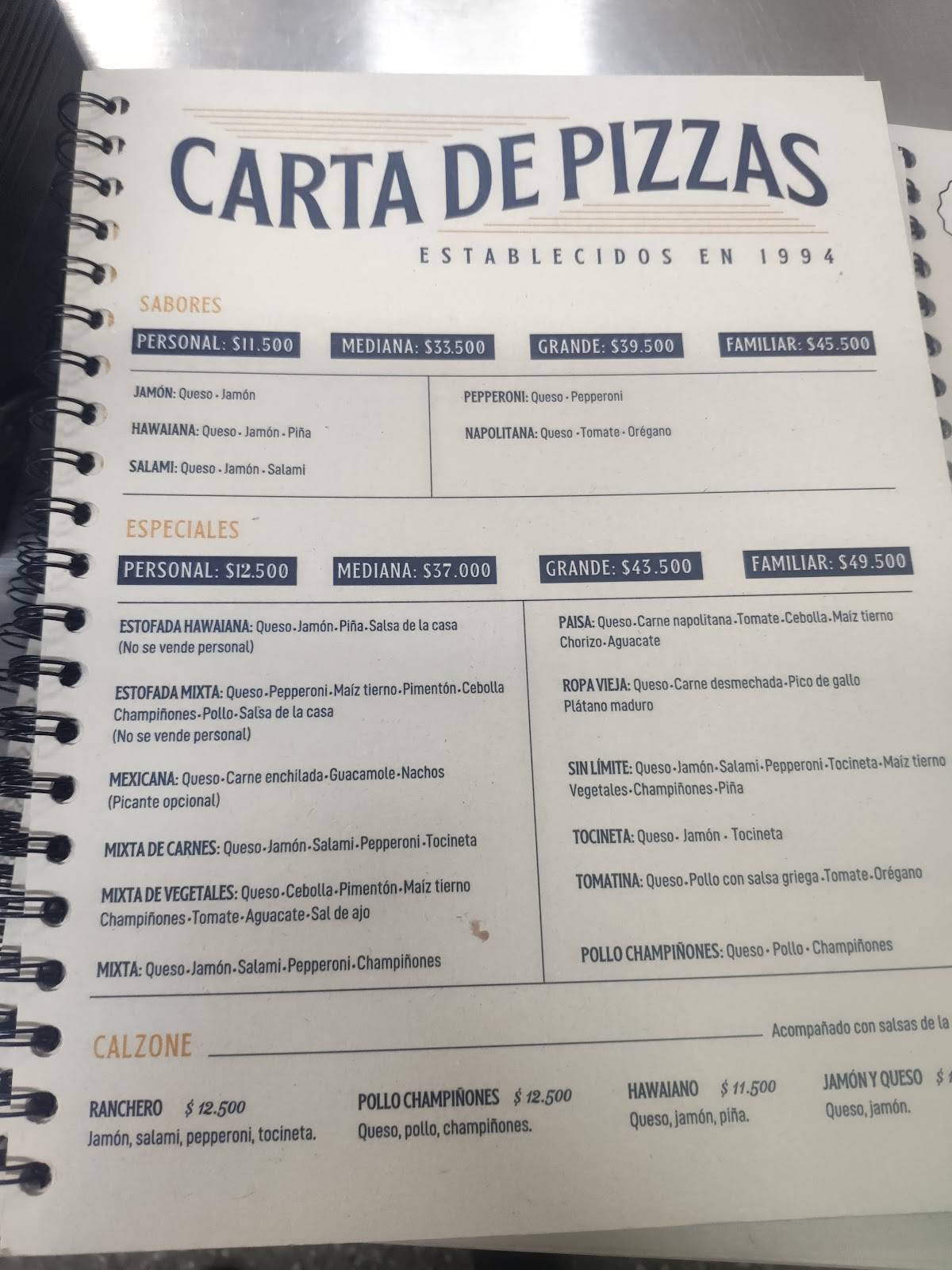 Carta del restaurante Pizzas y Lasagnas Buenos Aires, Colombia, Cl. 45