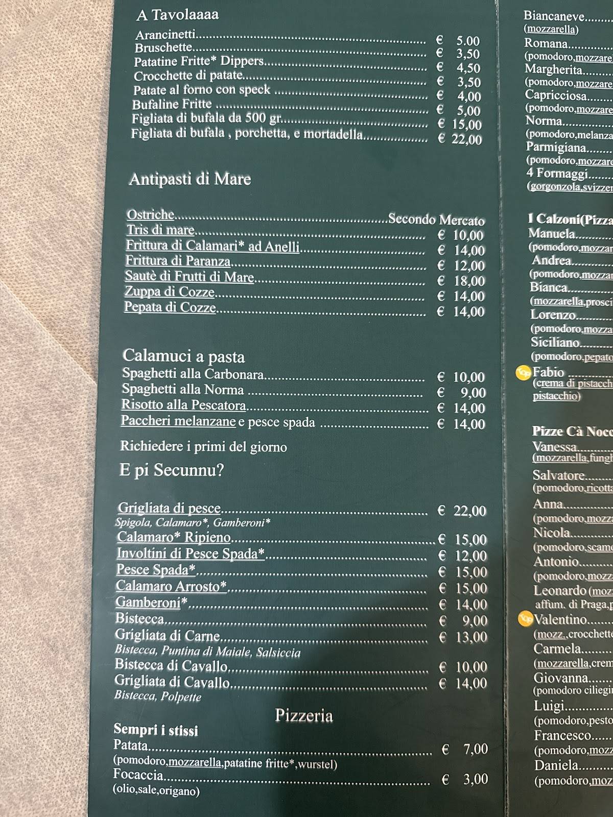 Menu di Pizzeria A Casa D'Amici 