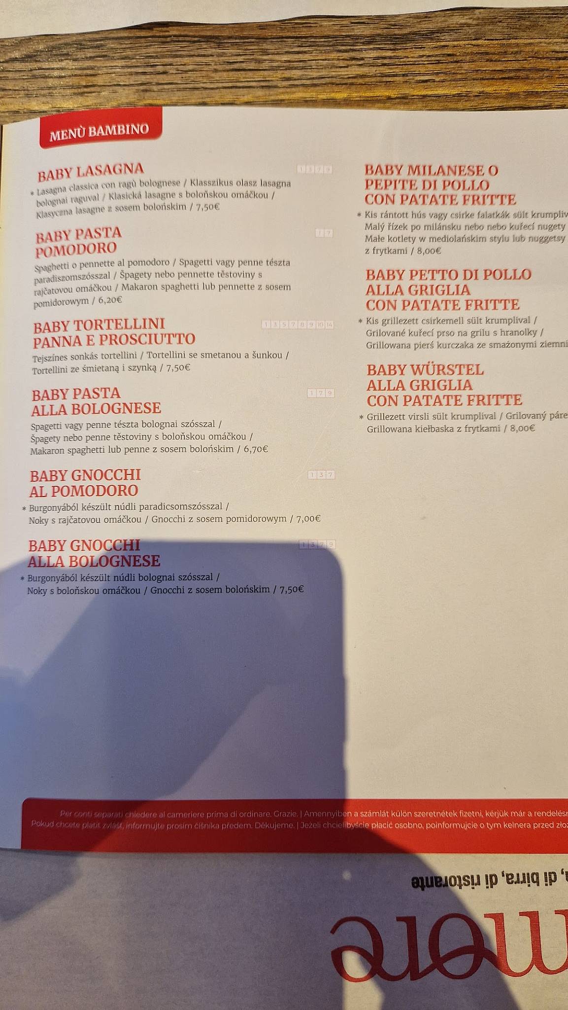 Menu di Amore Pizzeria Ristorante 