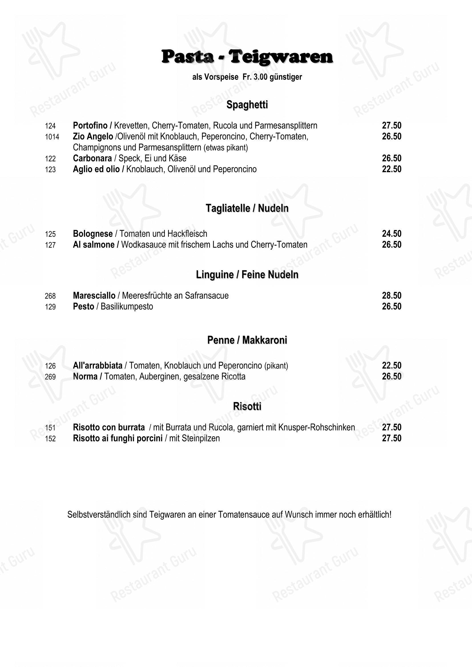 Menu per Pizzeria Bacco in Arth