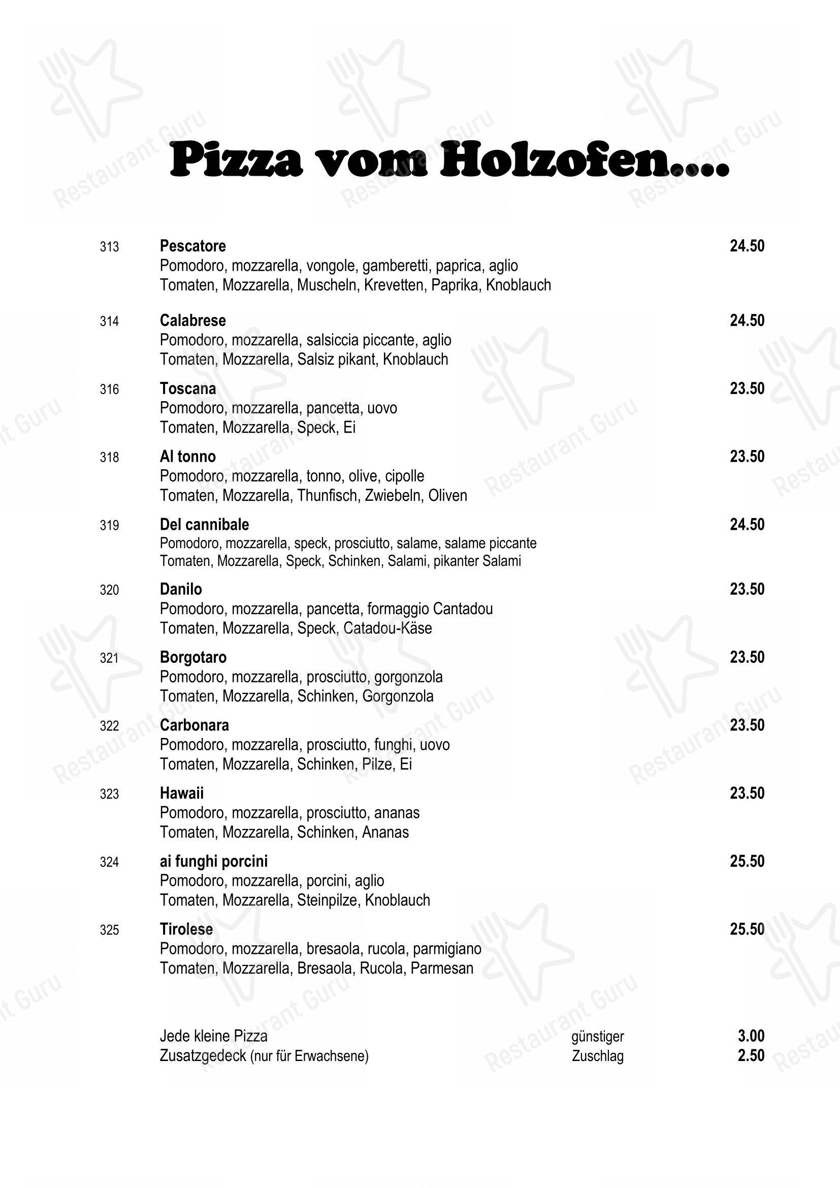 Menu per Pizzeria Bacco ristorante