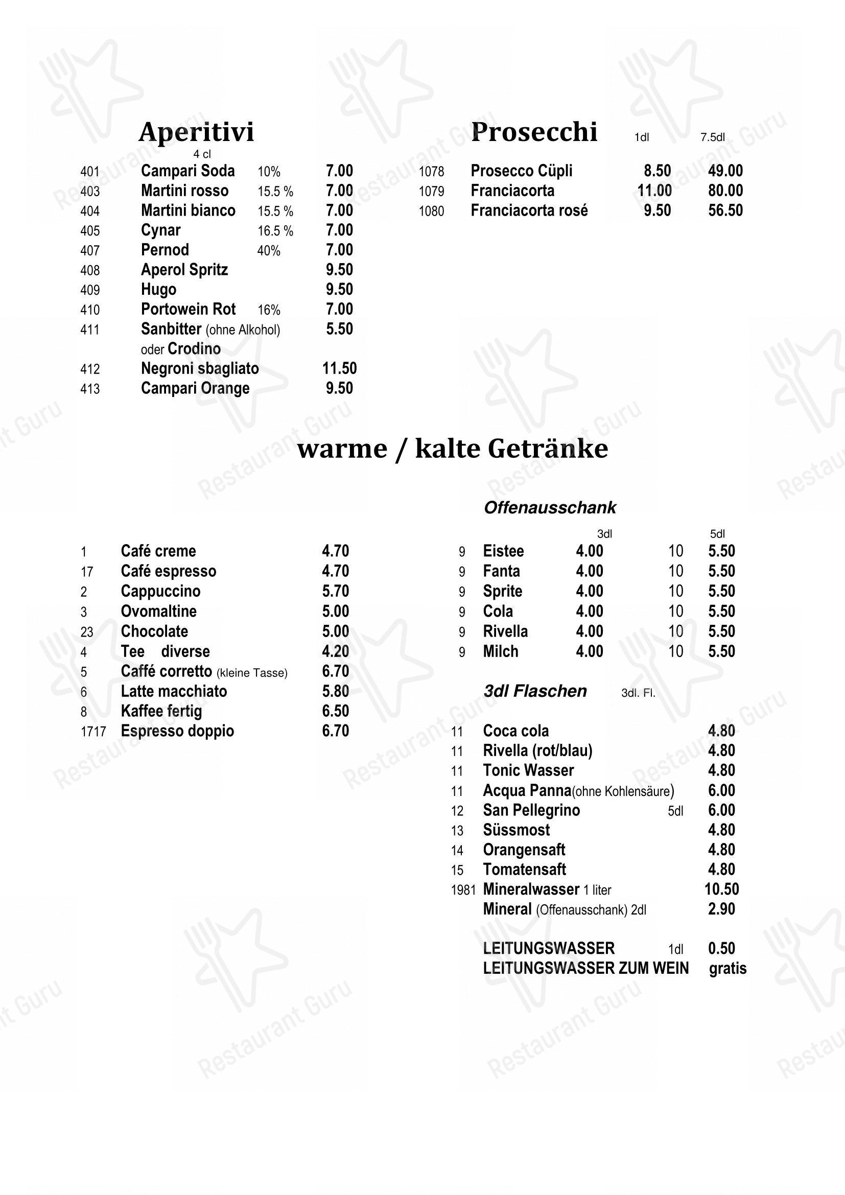 Menu di Pizzeria Bacco - Коктейльная карта