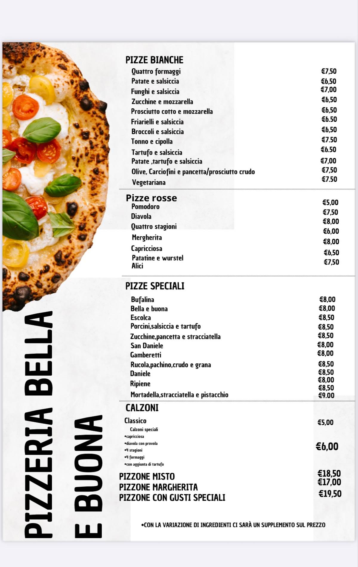 Menu di Pizzeria Bella e Buona di Veronica Iacobucci 