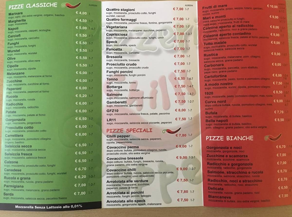 Menu di Pizzeria Chilli Pepper 