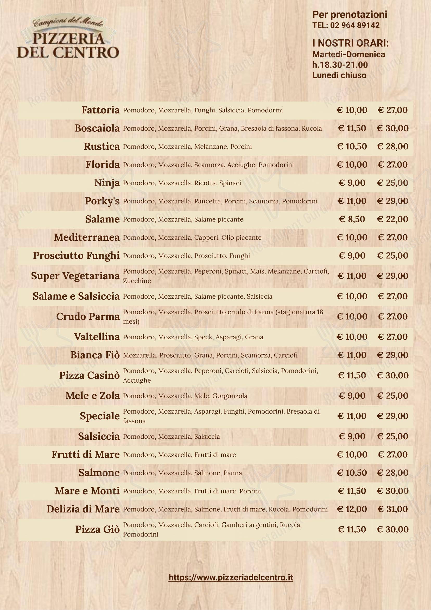 Menu di Pizzeria Del Centro - Menu