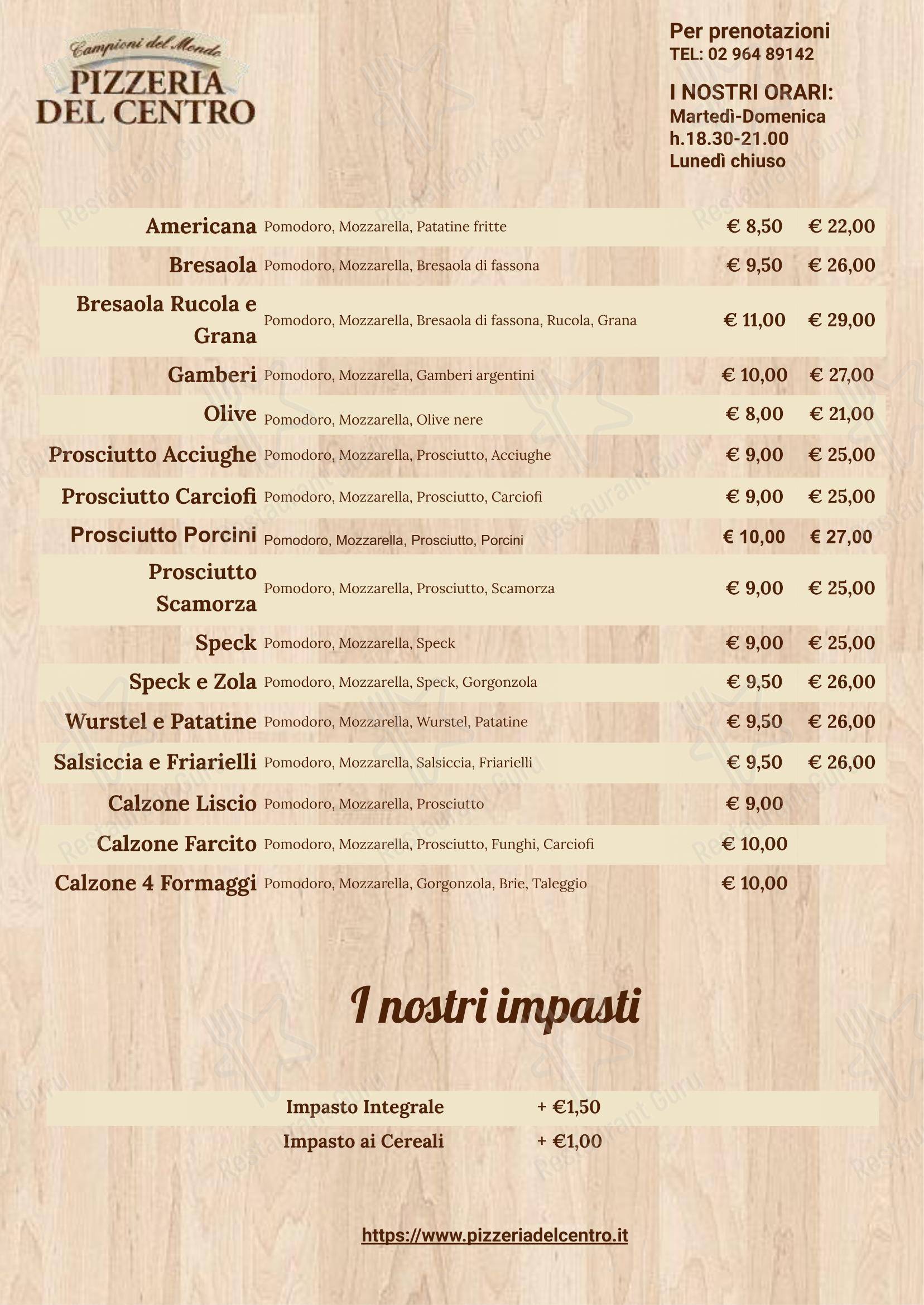 Menu di Pizzeria Del Centro - Menu