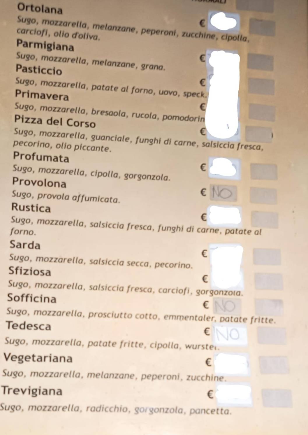 Menu di Pizzeria Del Corso di Maria Laura Scalas 