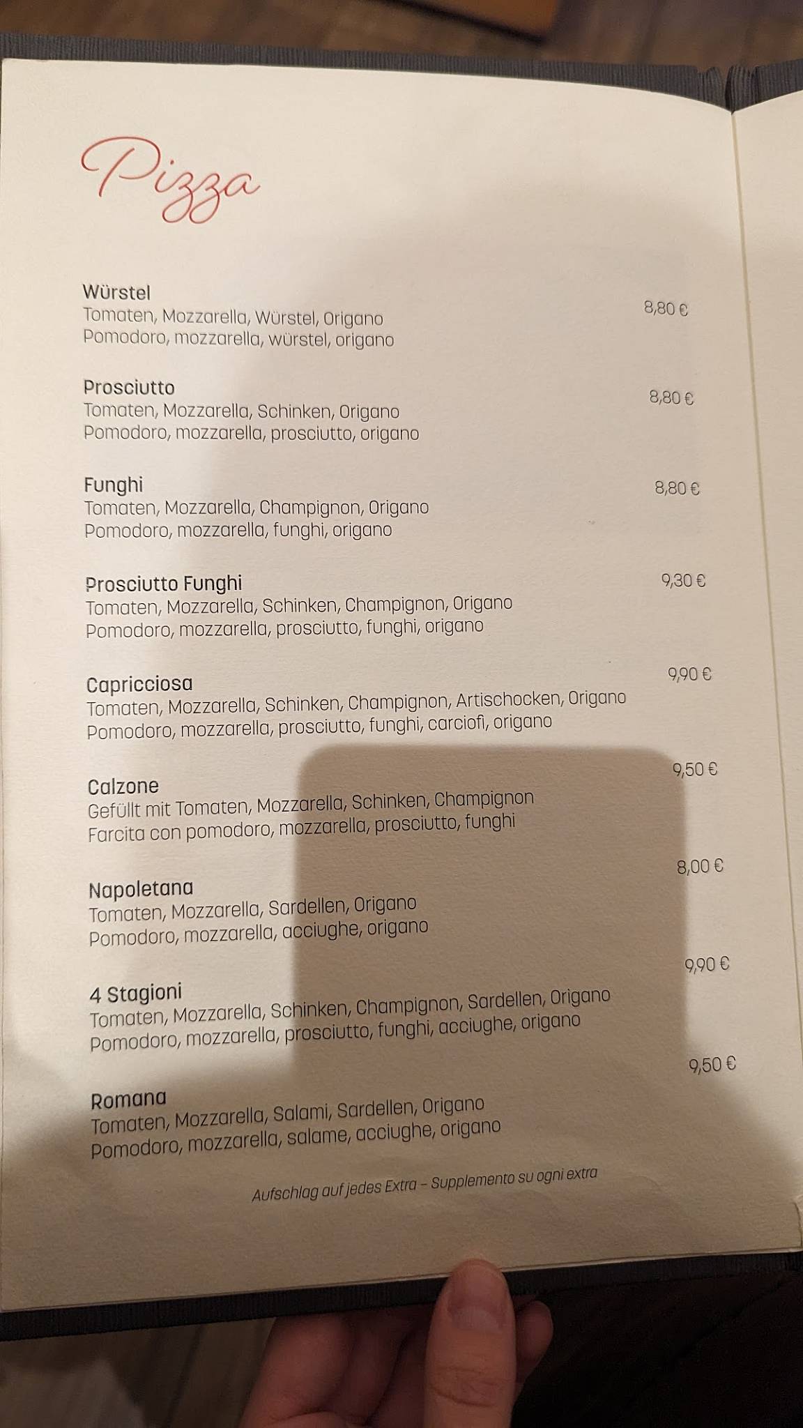 Menu di Pizzeria Ennemoser 