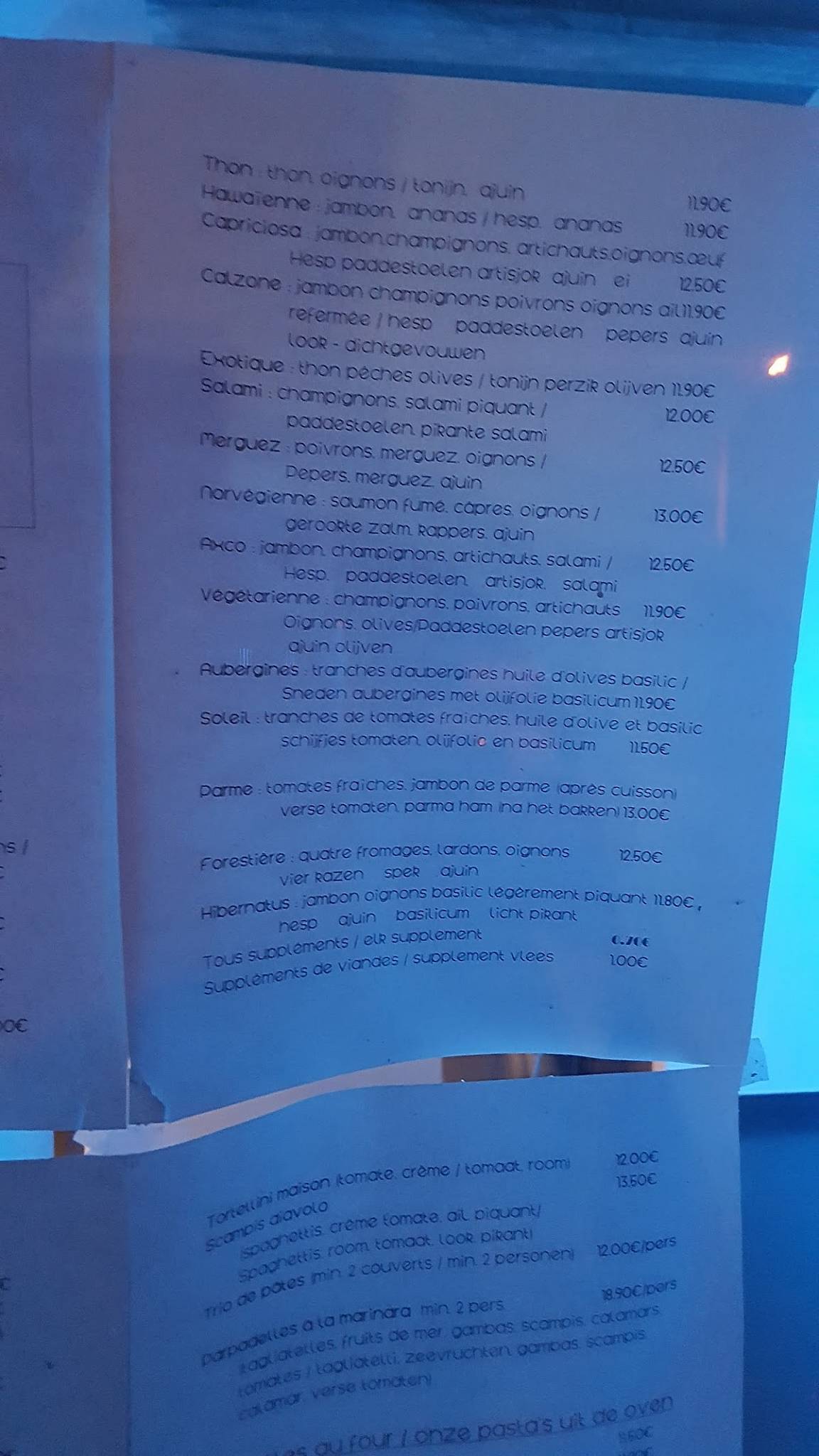 Menu de Pizzeria Etna