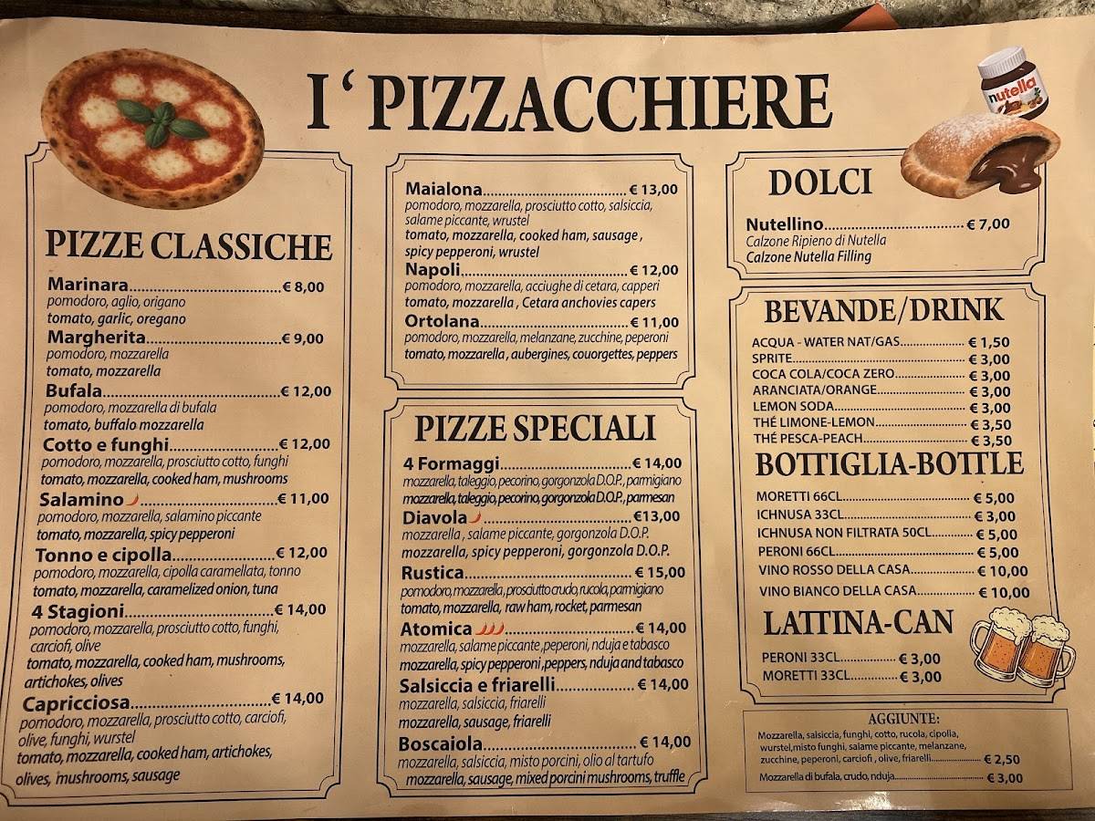 Menu di I'PIZZACCHIERE 