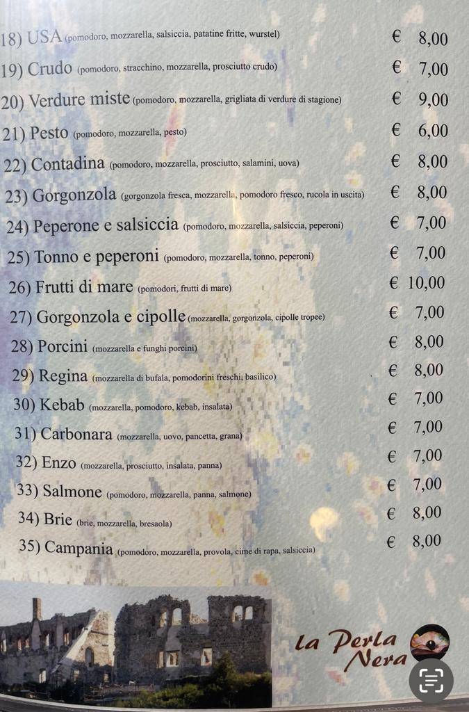 Menu di La Perla Nera 