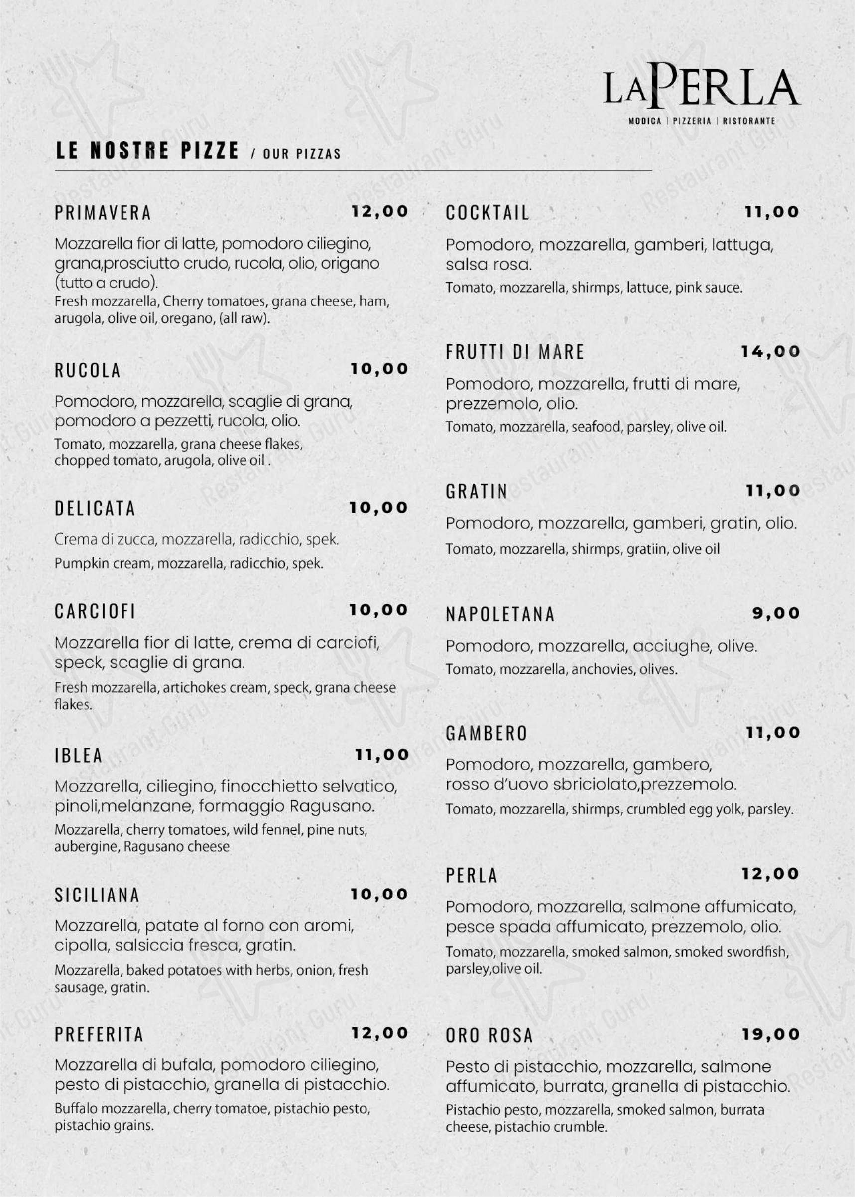Menu per Pizzeria La Perla Ragusa..ristorante in Ragusa