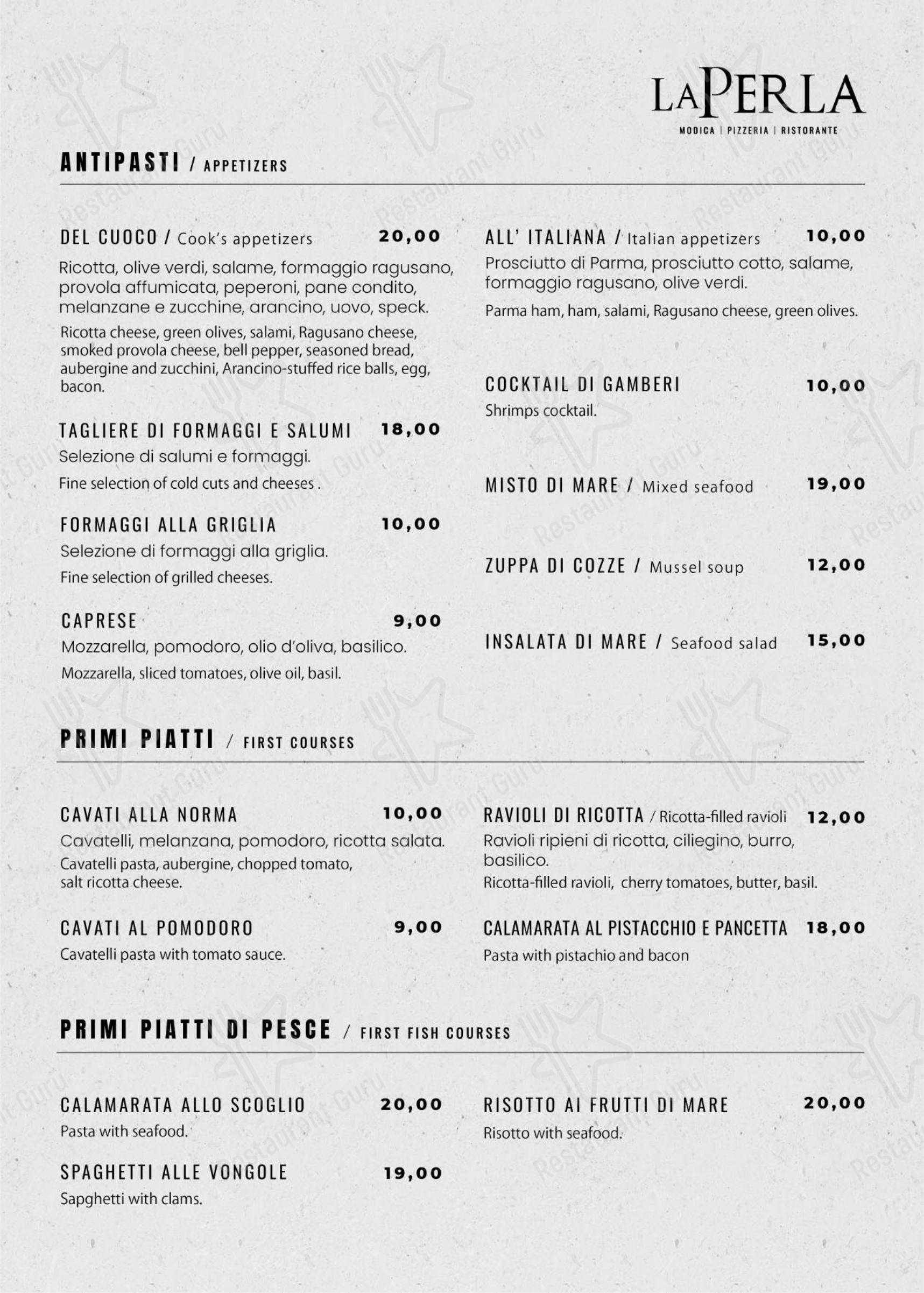 Pizzeria La Perla Ragusa..ristorante in Ragusa - Menu