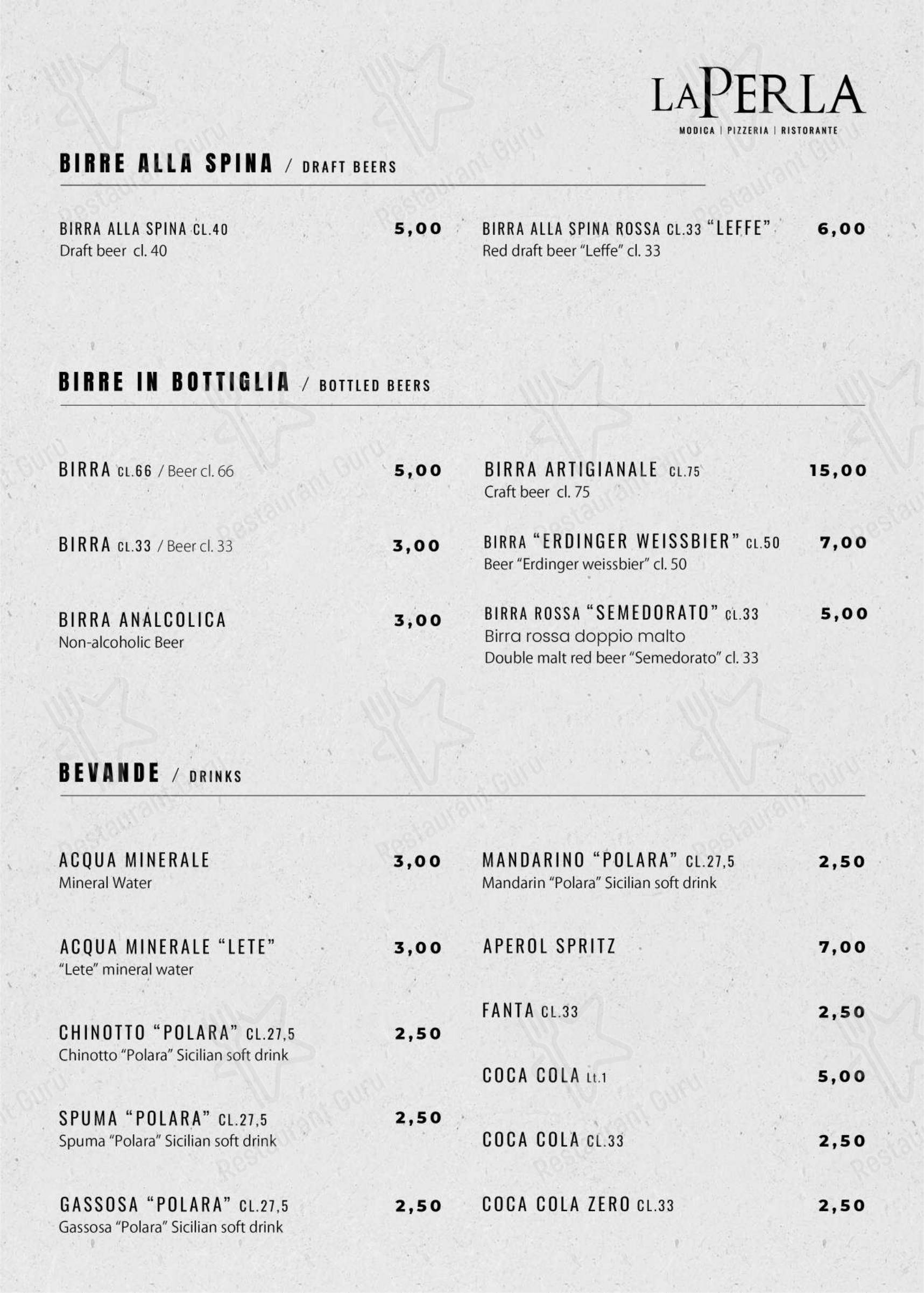 Menu per Pizzeria La Perla Ragusa..ristorante in Ragusa