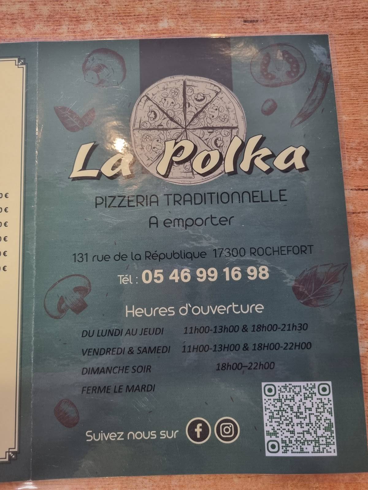 Menu de La Polka Rochefort