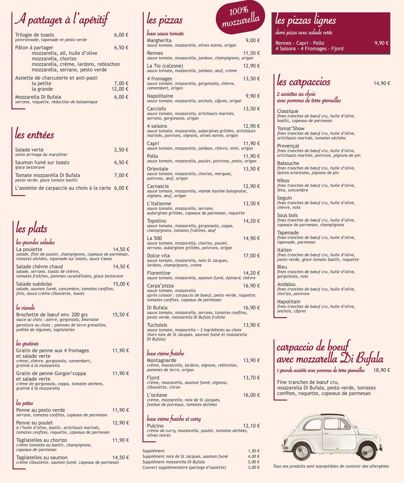 Menu de Le Cinquecento