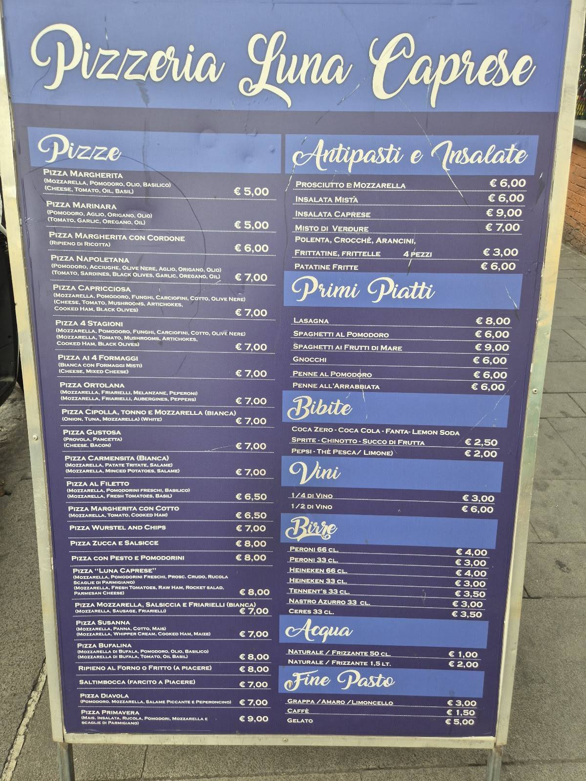 Menu di Pizzeria Luna Caprese 