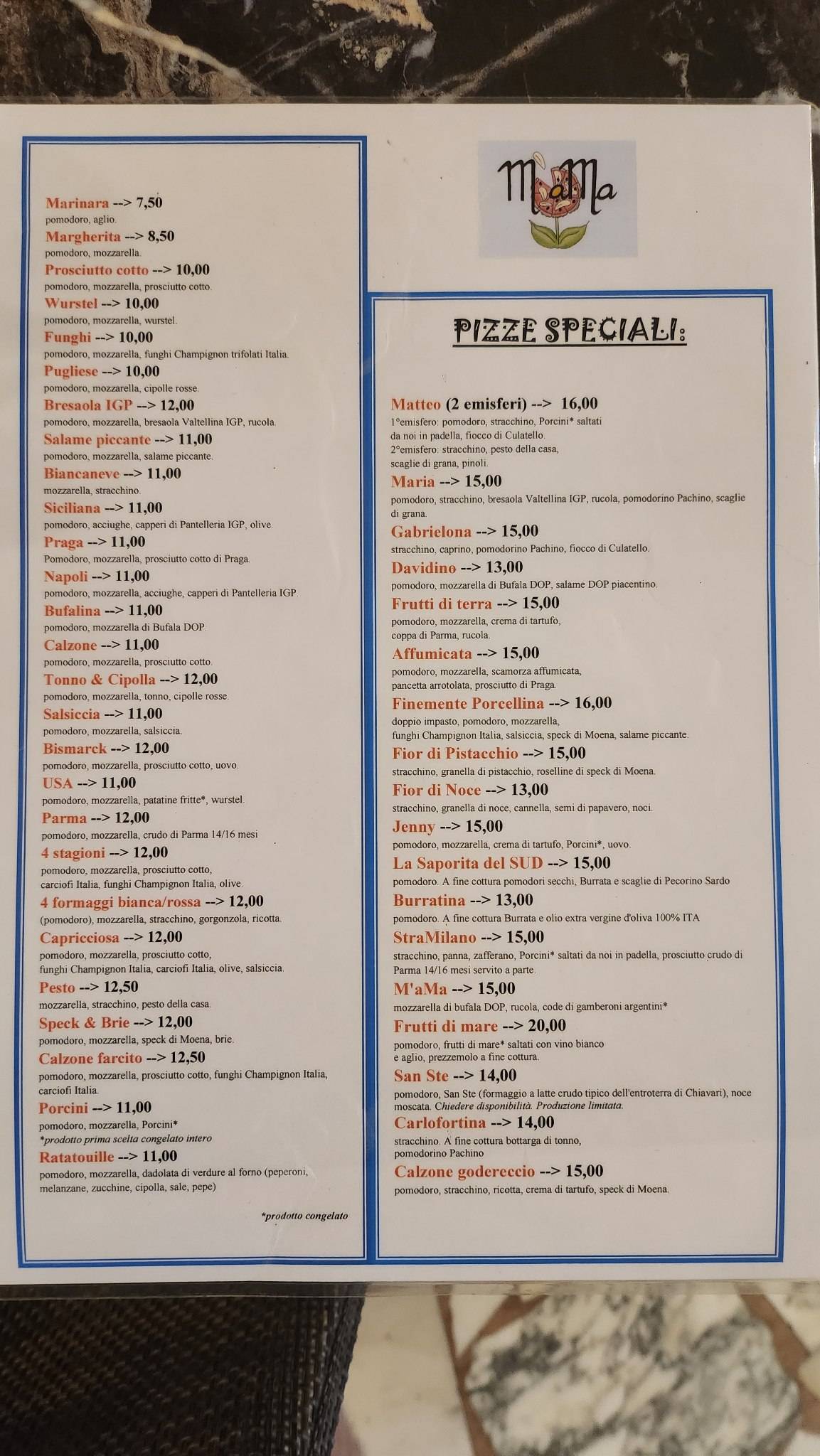 Menu di Pizzeria M'aMa 