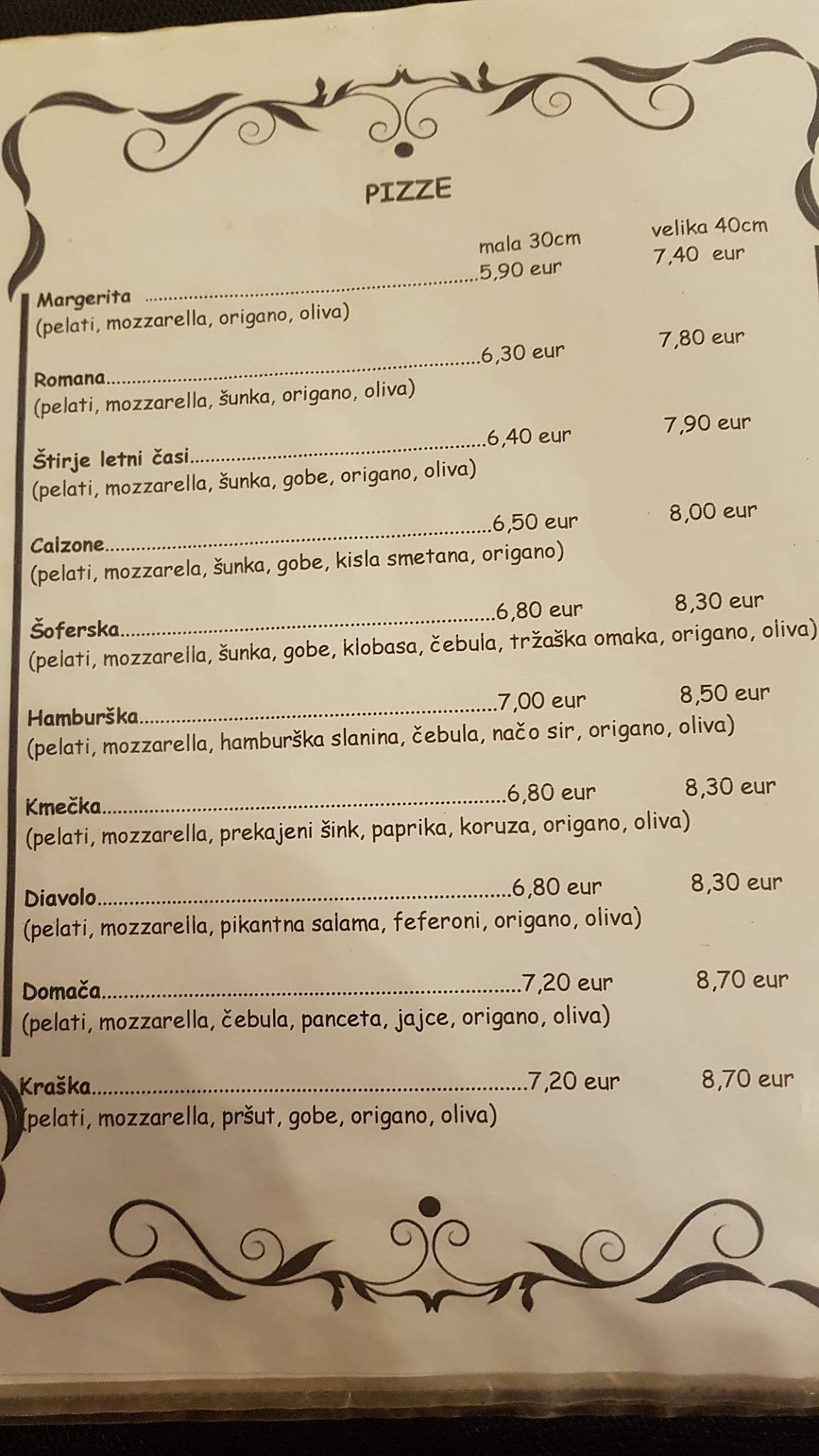 Menu di Pizzeria Napoli 