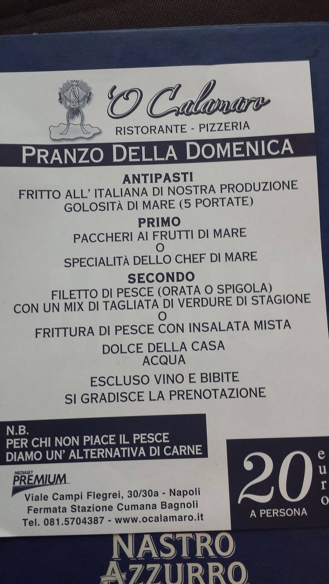 Menu di 'O Calamaro 