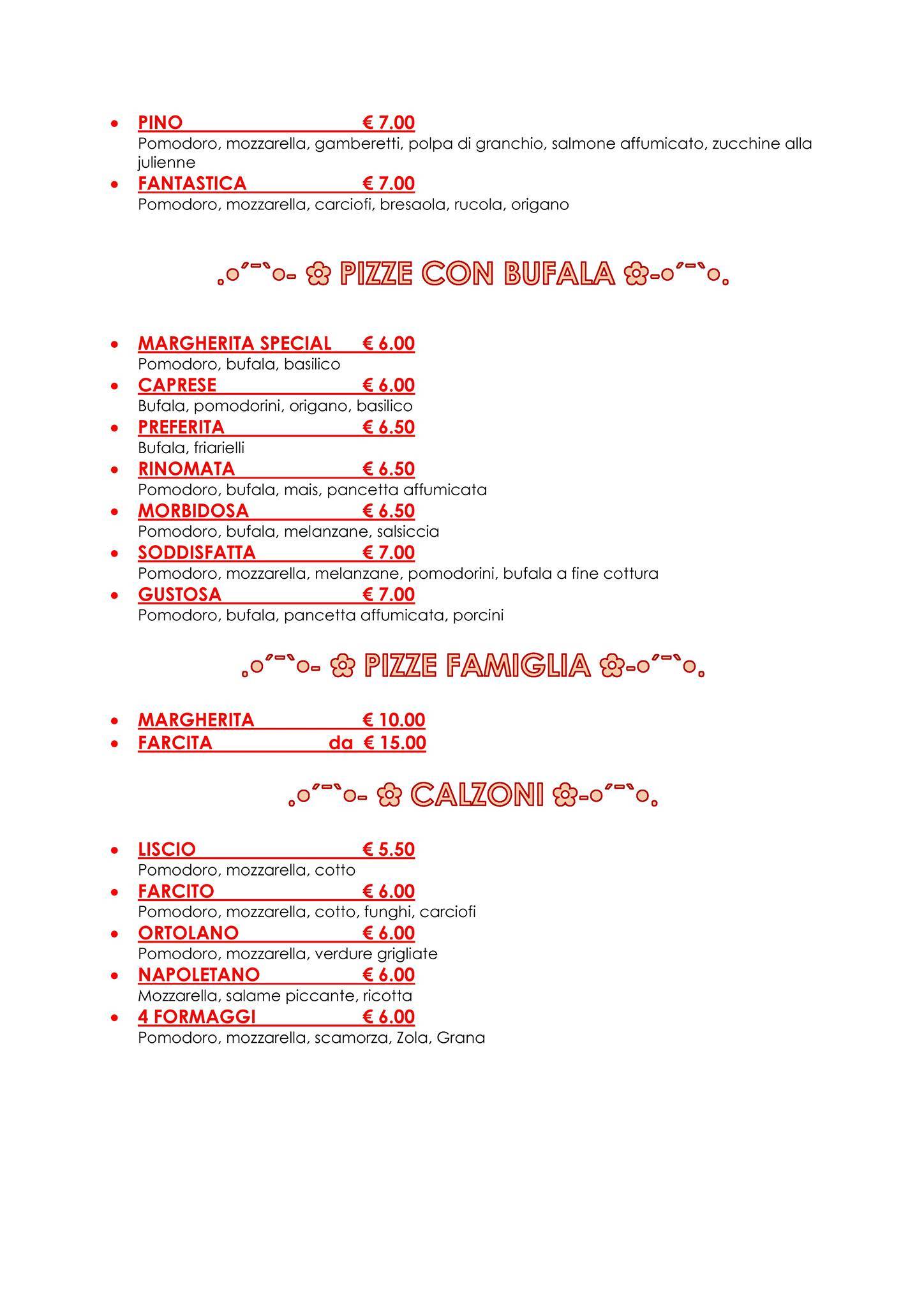 Menu di Pizza Pino 
