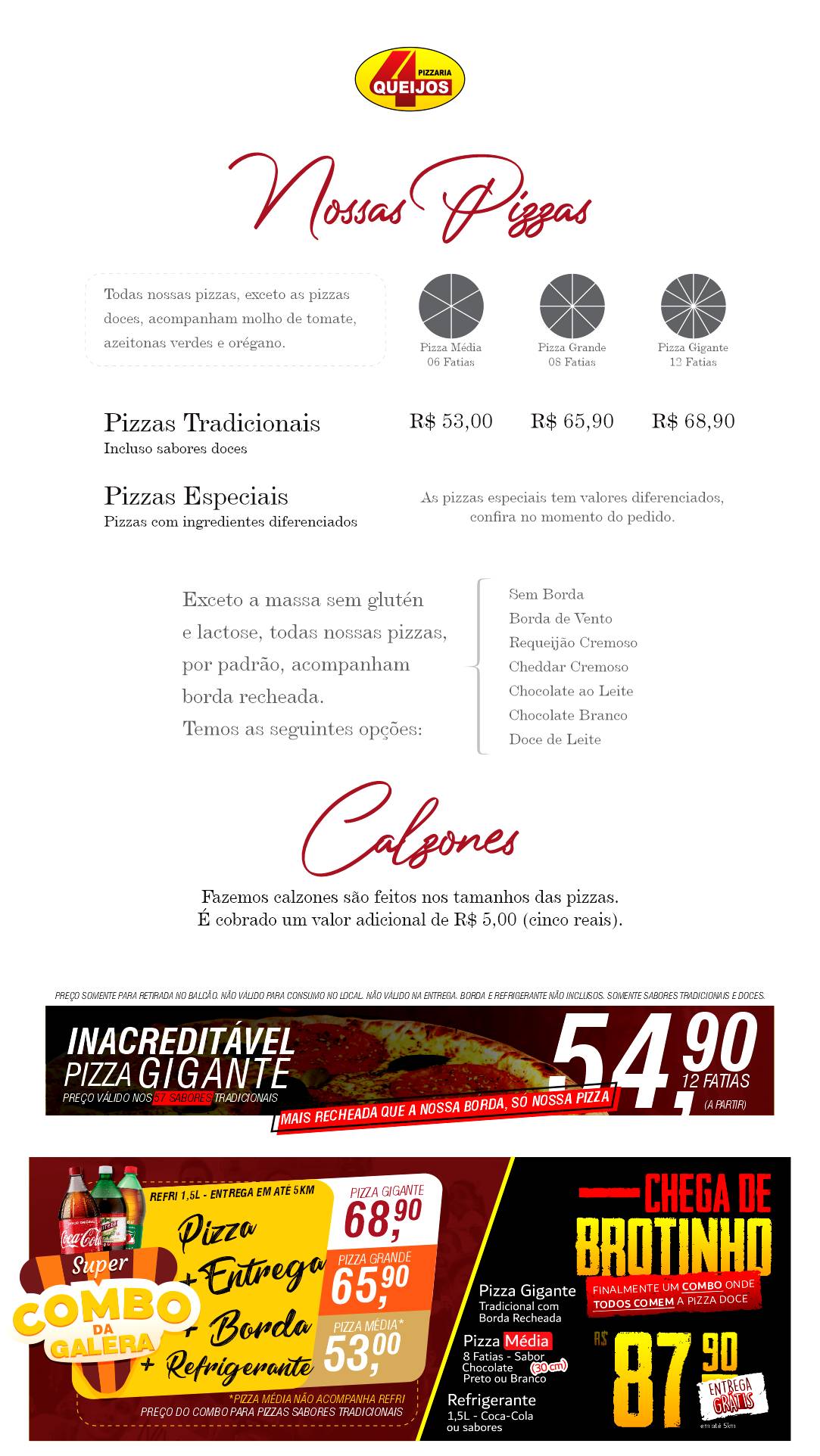 Pizzaria 4 Queijos Palhoça cardápio