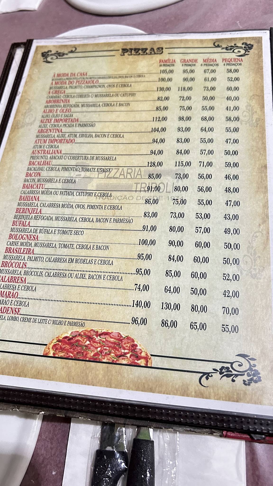 Pizzaria Tripoli cardápio