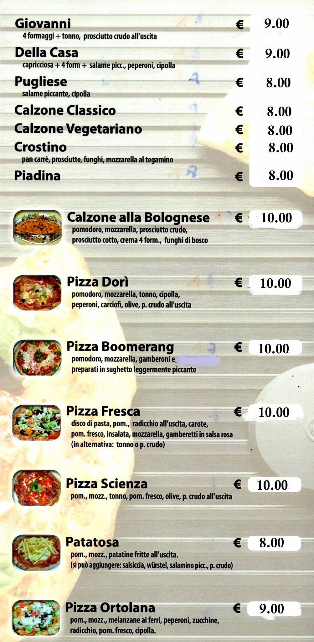 Menu di Pizzeria Boomerang 
