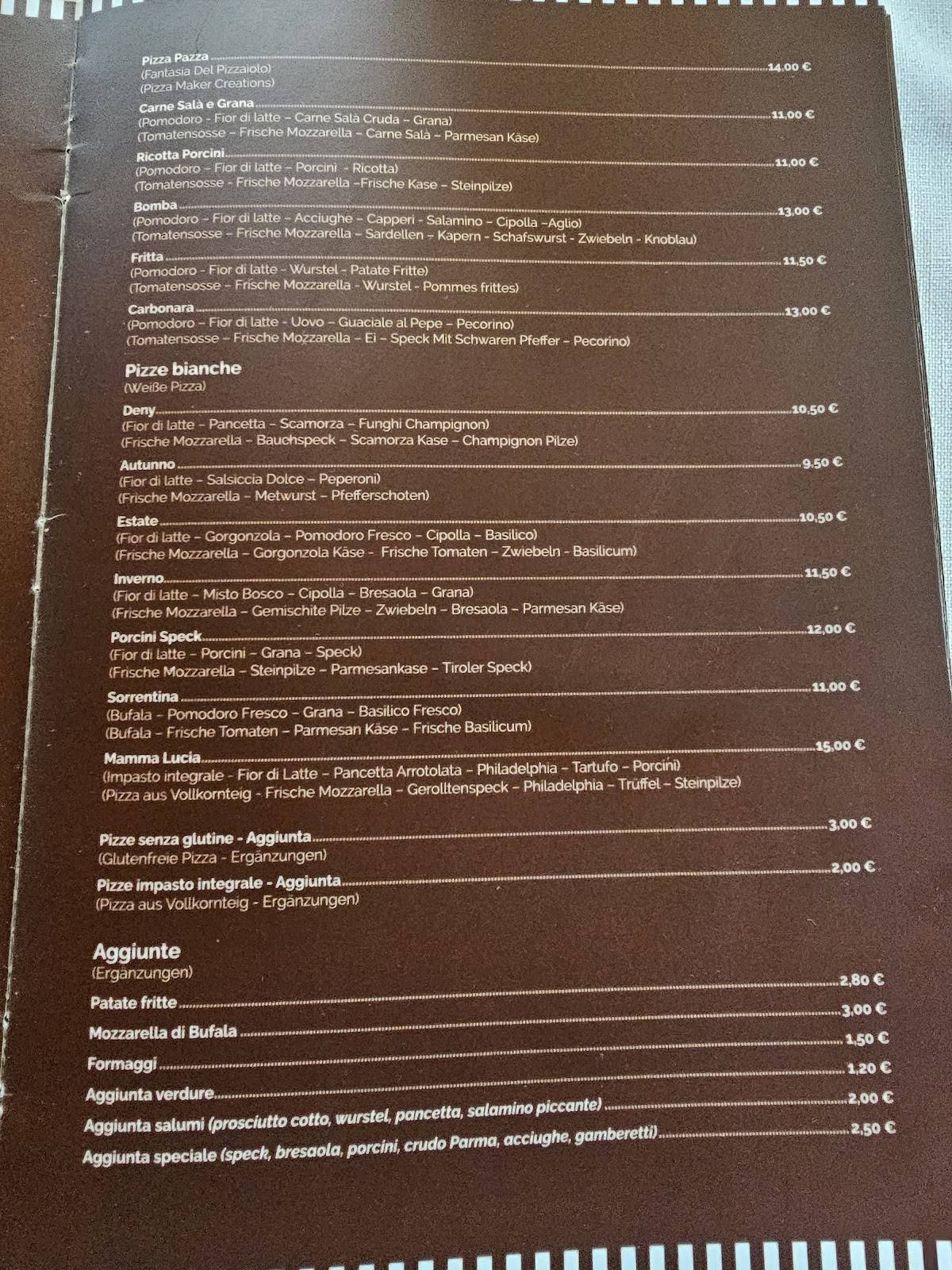 Menu di Pizzeria Mamma Lucia 