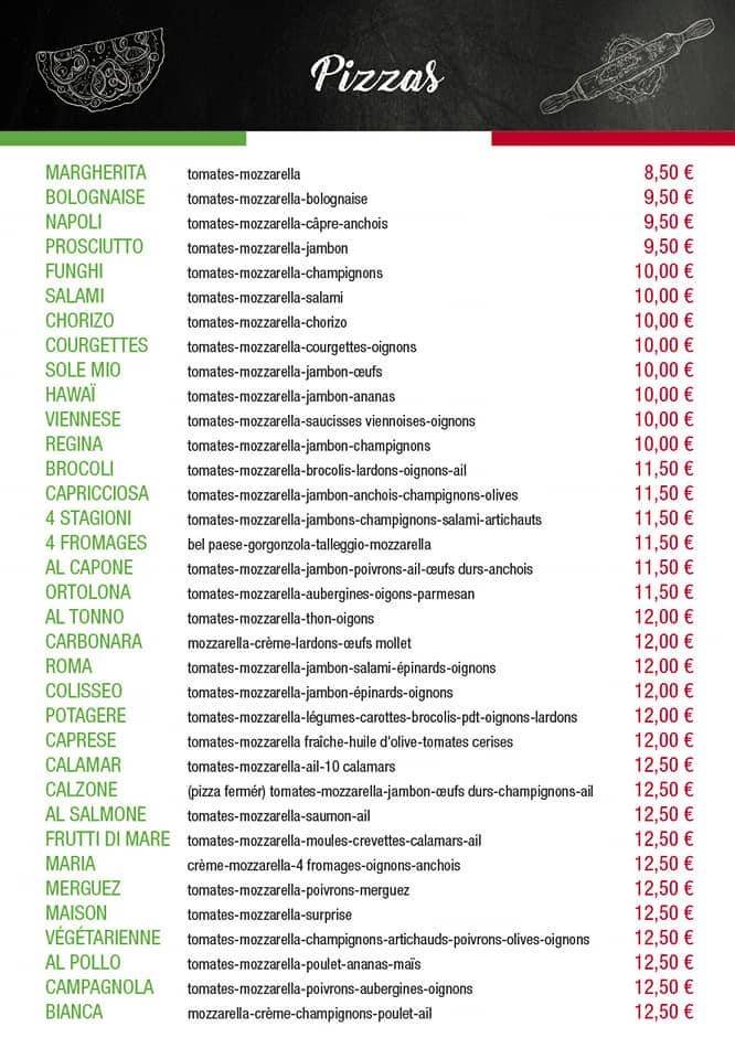 Menu de Pizzeria Roma Gembloux