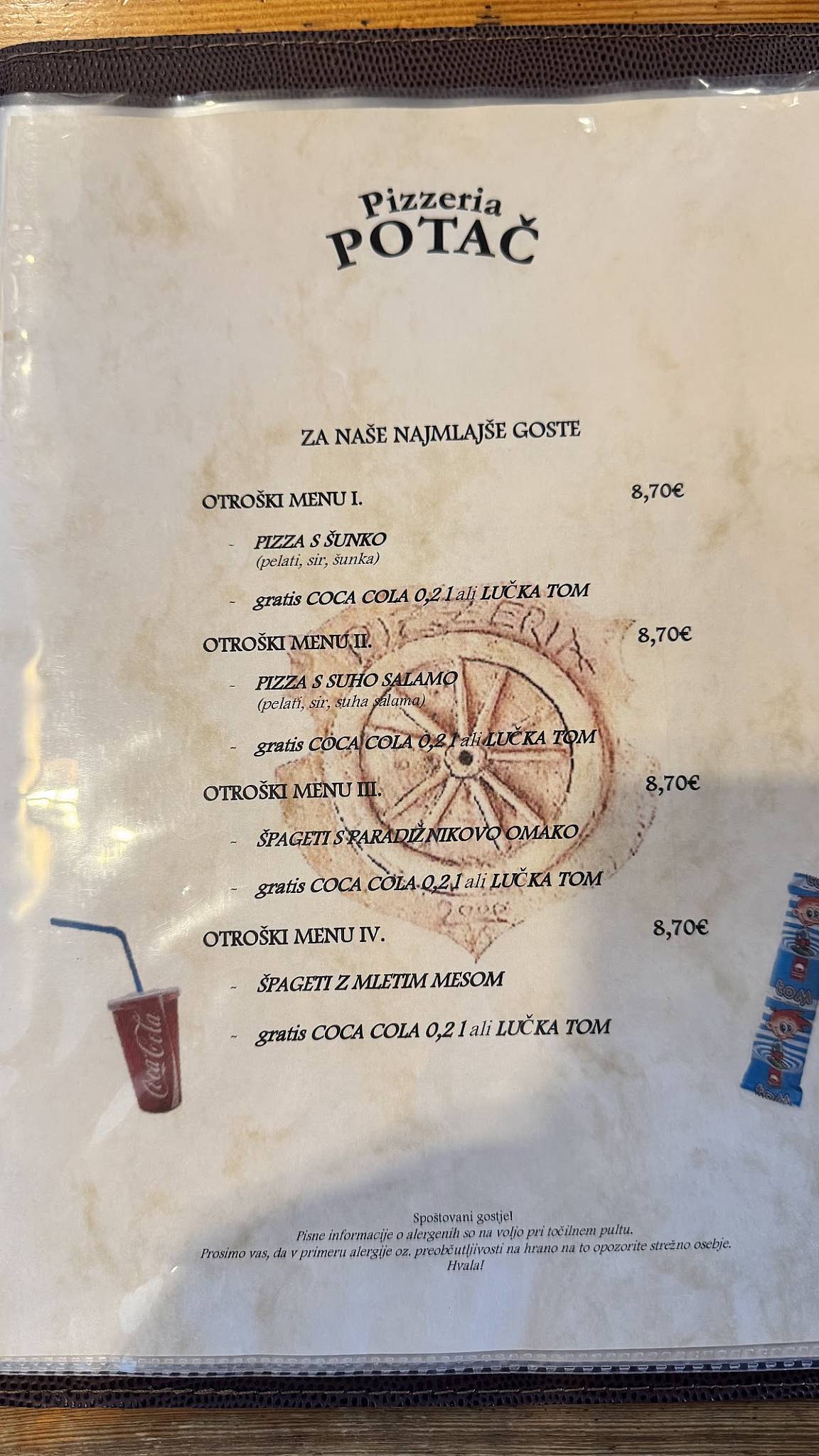 Menu di Pizzeria Potač 
