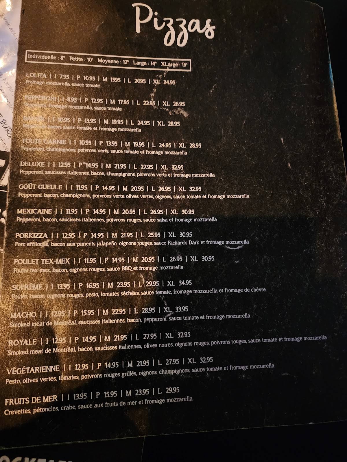 Menu de Pub Goût Gueule