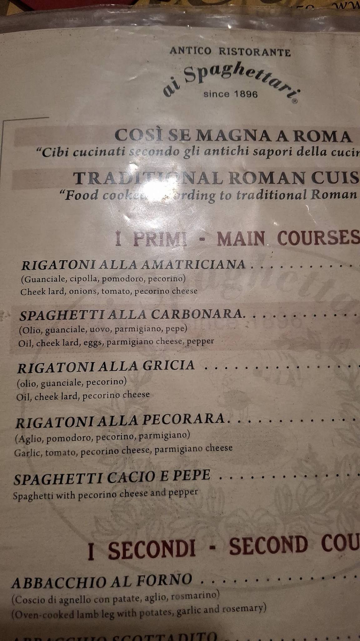 Menu di Ristorante Ai Spaghettari Dal 1896 