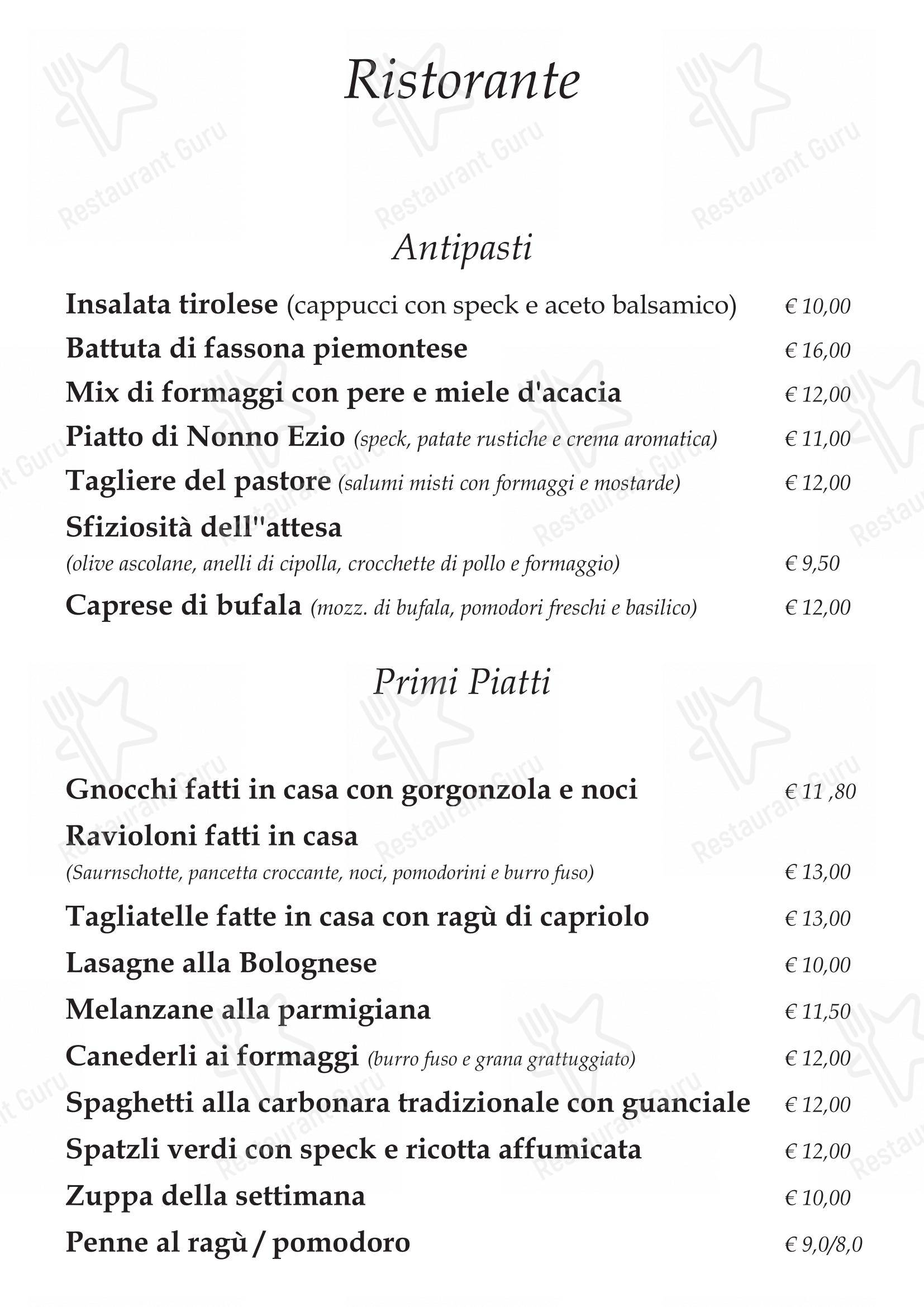 Menu di Pizzeria Ristorante Ti Spiazza - Menu bar