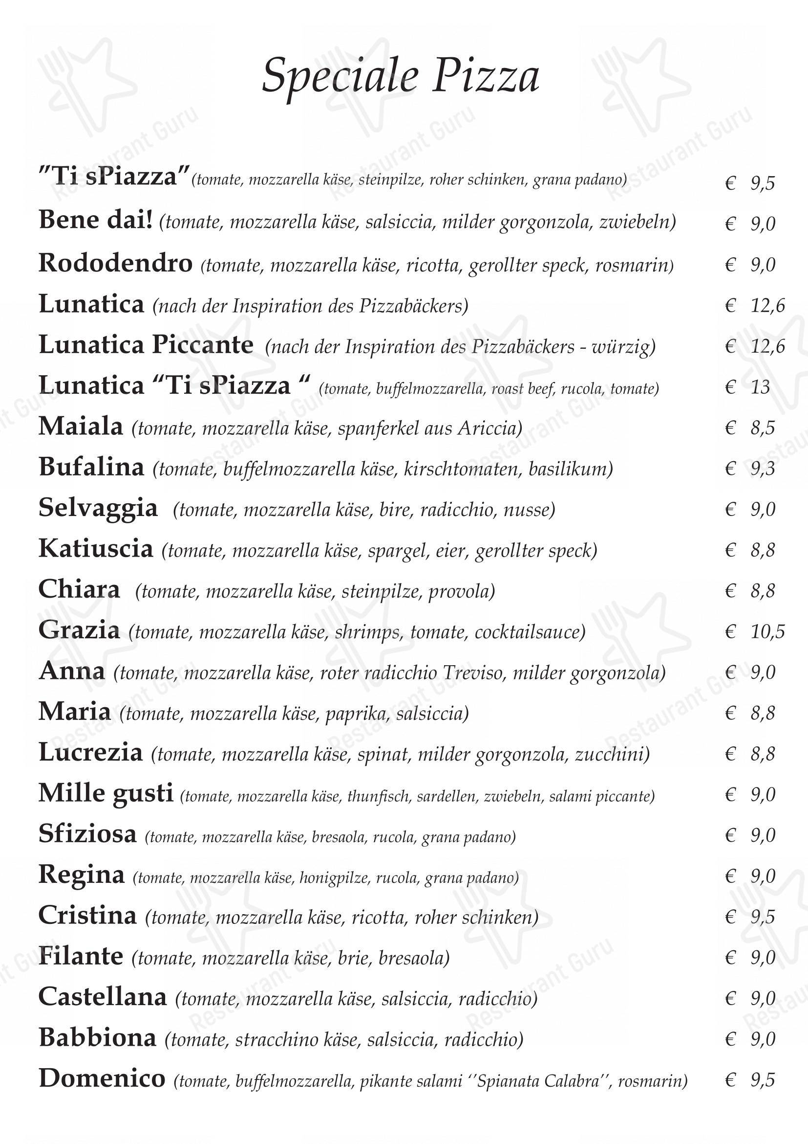 Menu di Pizzeria Ristorante Ti Spiazza - Основное меню