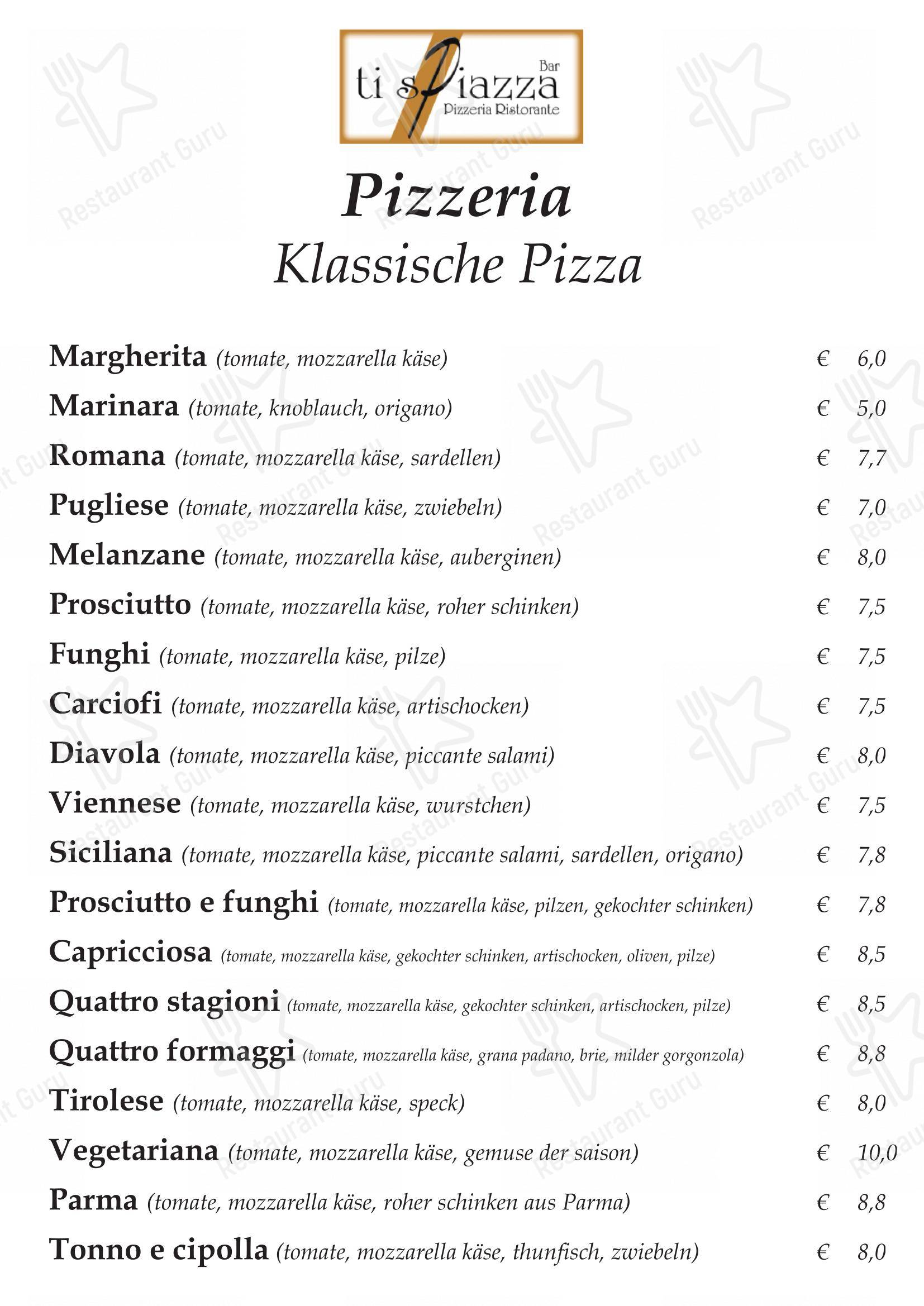 Pizzeria Ristorante Ti Spiazza in Sappada - Основное меню