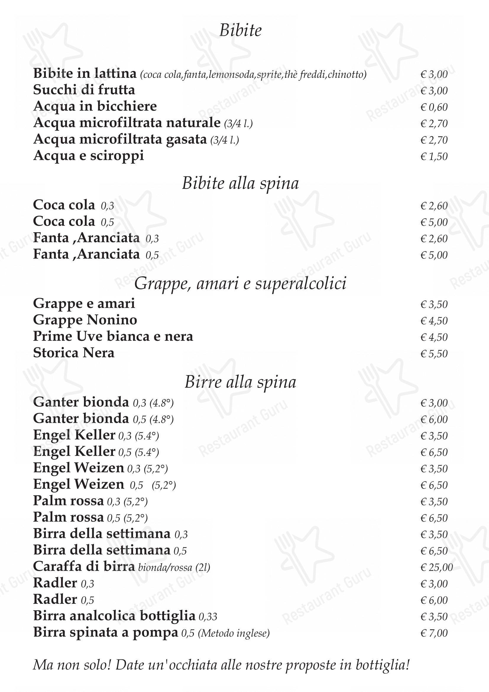 Menu di Pizzeria Ristorante Ti Spiazza - Menu bar
