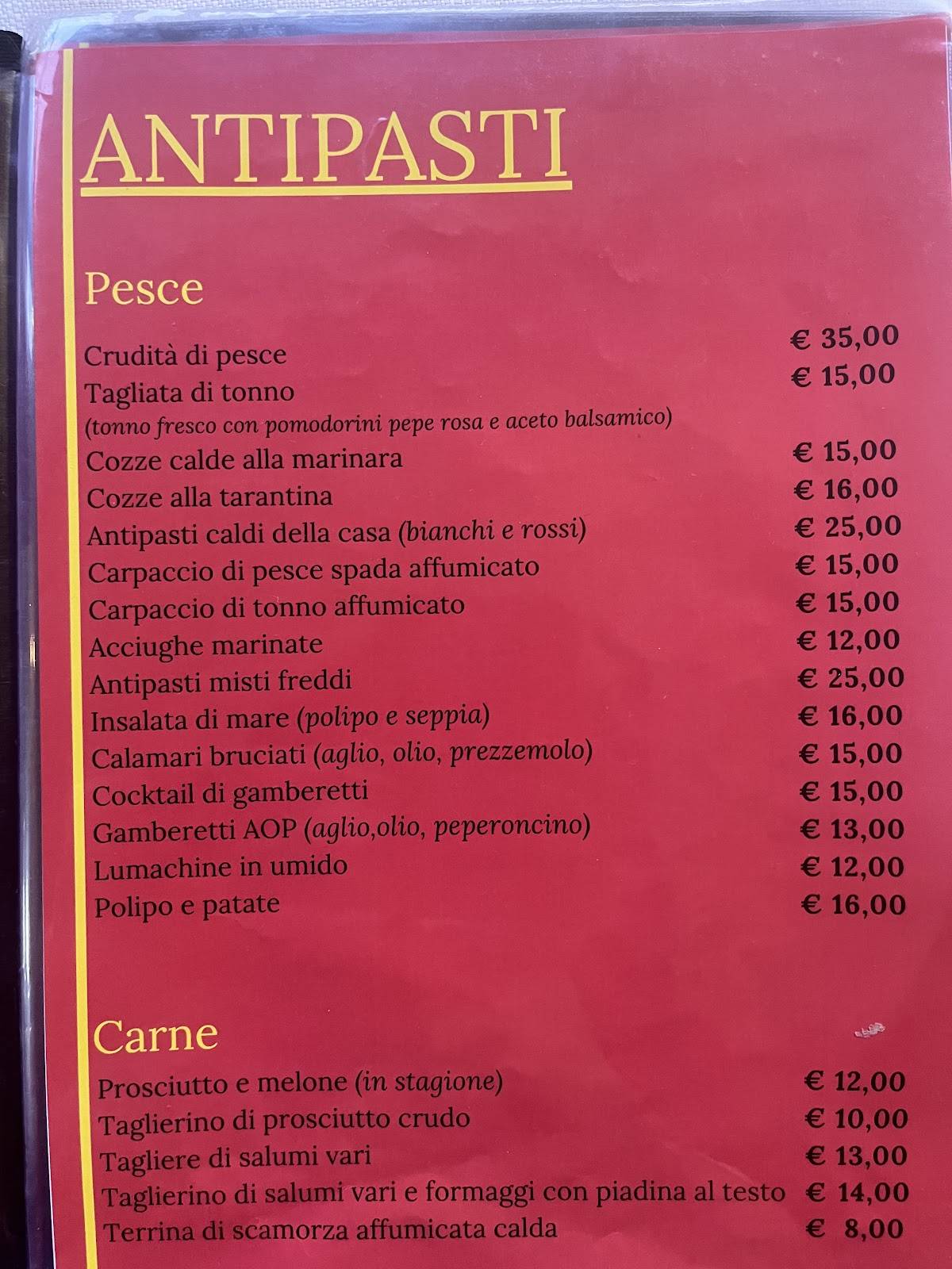 Menu di Pizzeria Ristorante D'Azeglio 