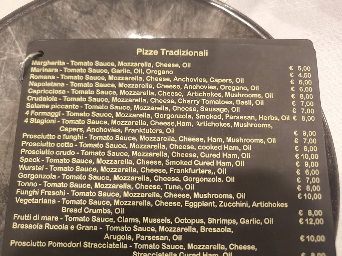 Menu di Pizzeria Ristorante O'chalet 
