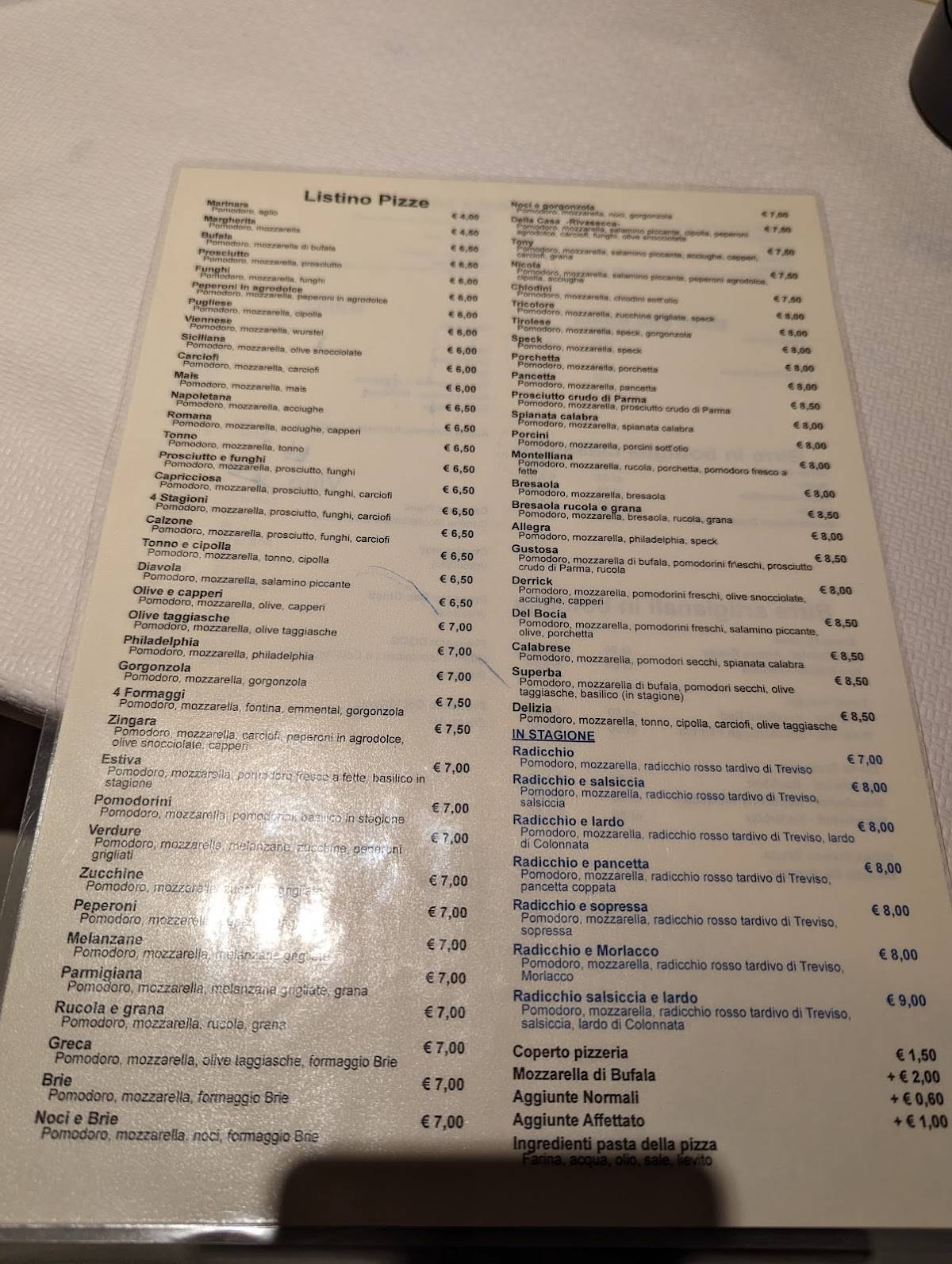 Menu di Pizzeria Rivasecca 