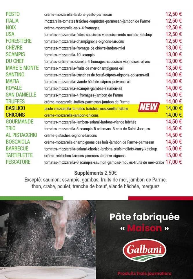Menu de Pizzeria Roma Gembloux