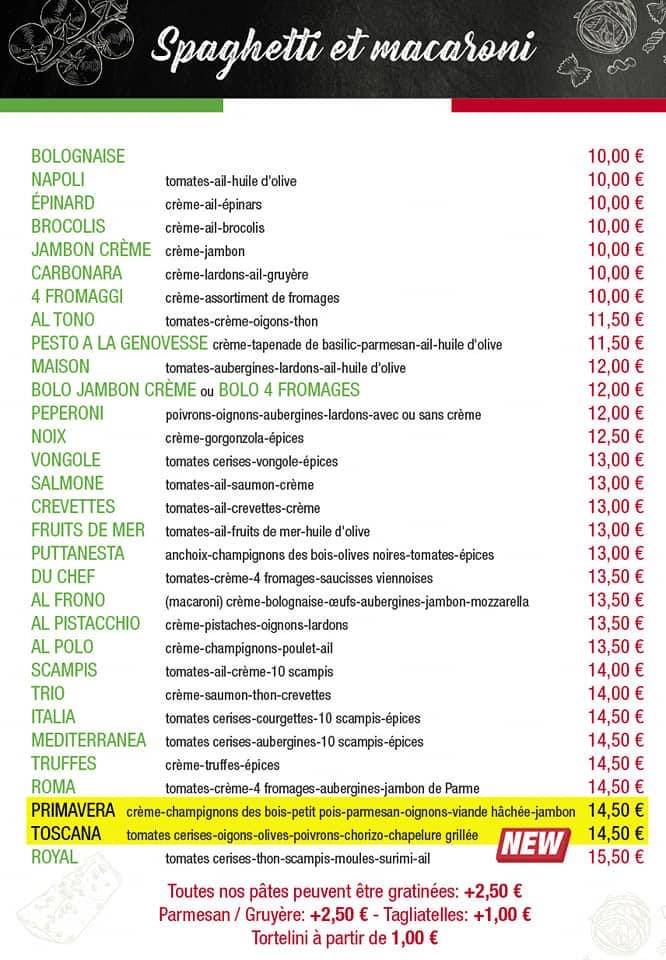 Menu de Pizzeria Roma Gembloux