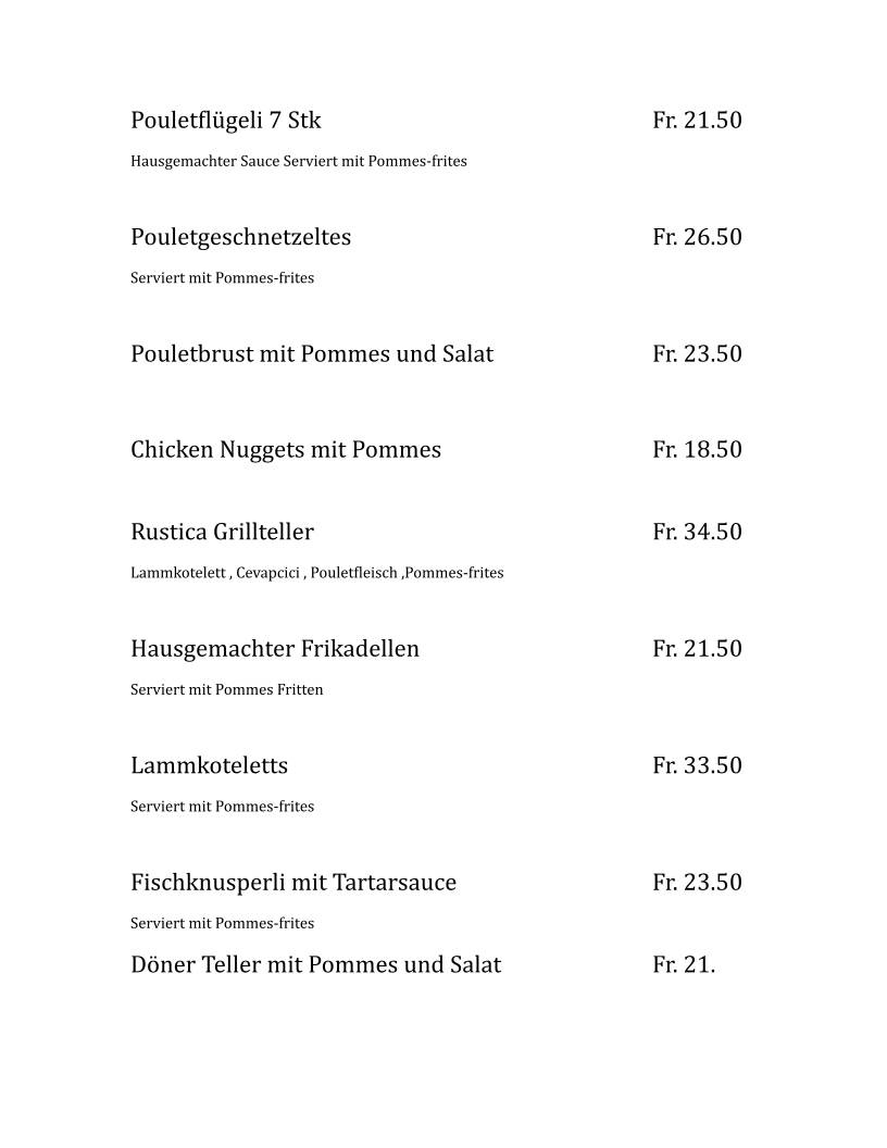 Menu di Rustica Restaurant und Pizzeria 