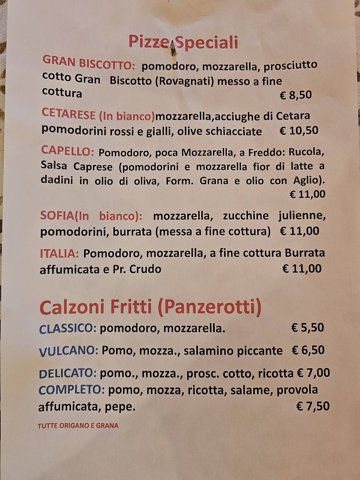 Menu di Pizzeria Trattoria Capello 