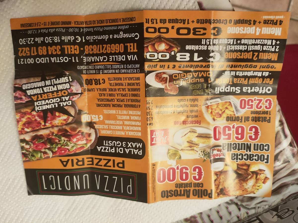 Menu de Pizzeria Undici