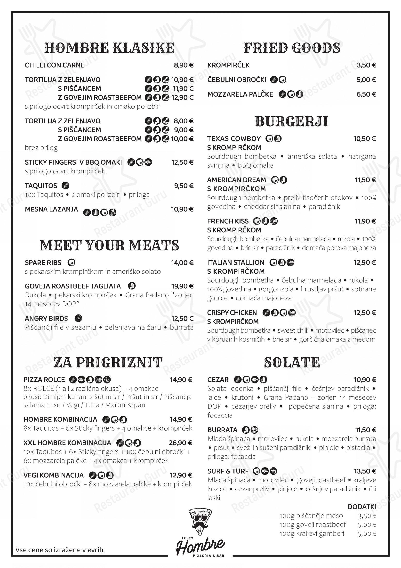 Menu di Pizzeria & Bar Hombre - Menu bar