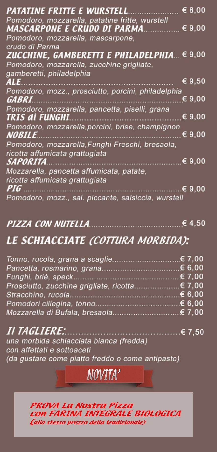 Menu di Pizzeria d' asporto Sprea 