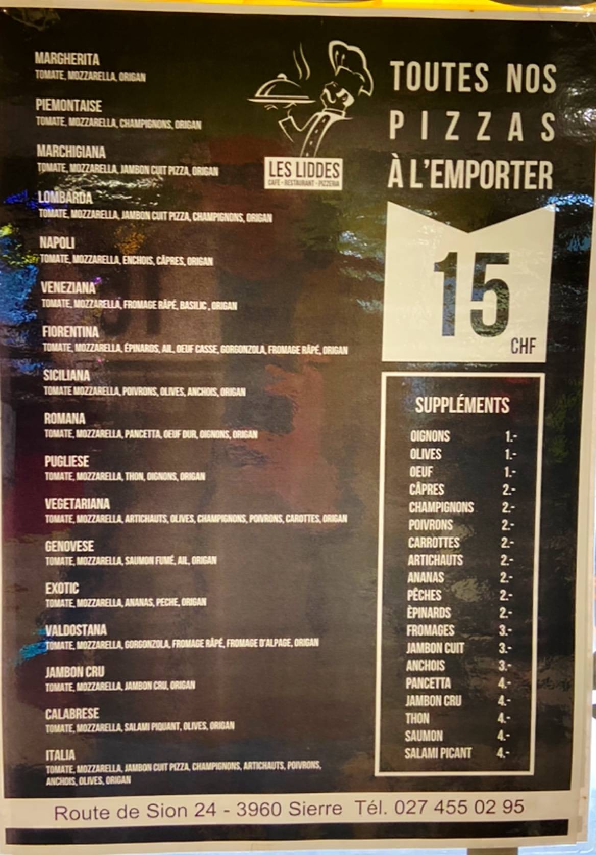 Menu di Pizzeria des Liddes 